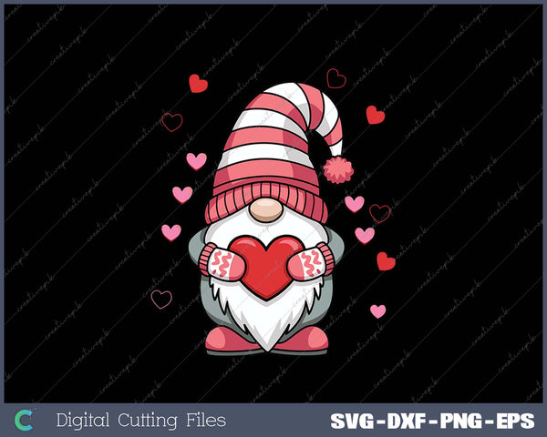 Valentine's Day Gnome Love Holding Red Heart SVG PNG Cutting Printable Files