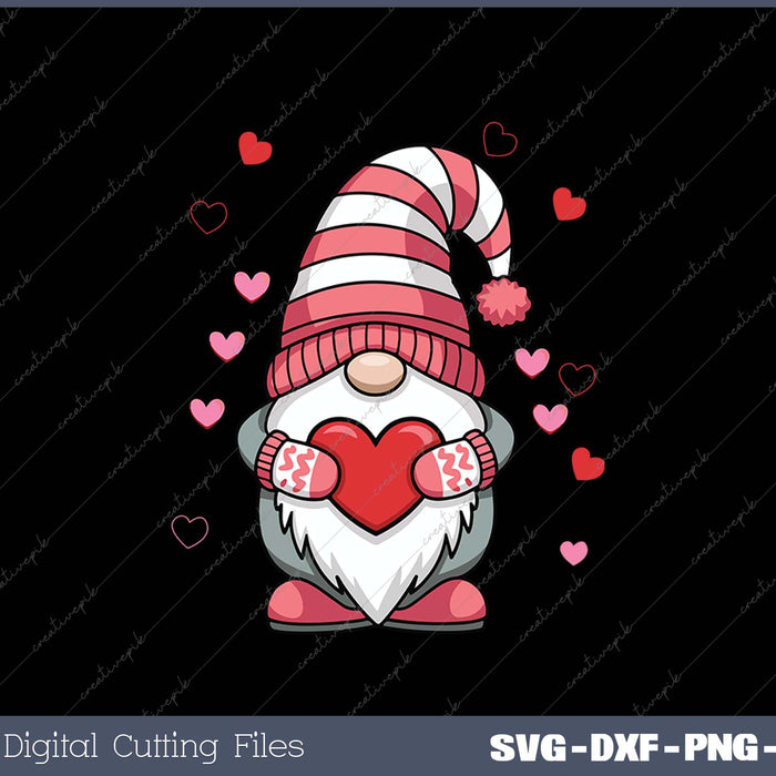 Valentine's Day Gnome Love Holding Red Heart SVG PNG Cutting Printable Files