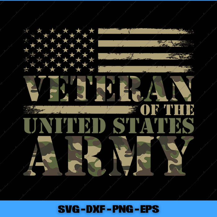 Camouflage design with 'Veteran of the United States Army' text on a black background