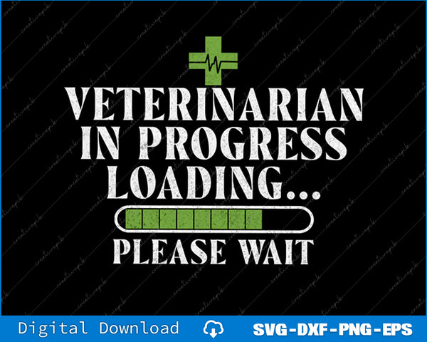 Humorous graphic with text 'Veterinarian in progress loading... please wait' on a black background.