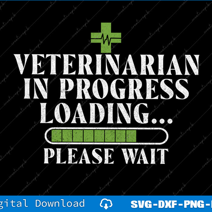 Humorous graphic with text 'Veterinarian in progress loading... please wait' on a black background.