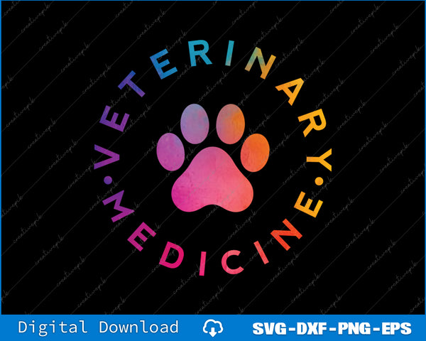 Colorful paw print with 'Veterinary Medicine' text on a black background