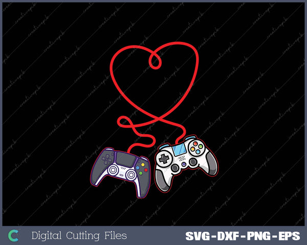 Video Gamer Valentines Day With Controllers Heart SVG PNG Cutting Printable Files