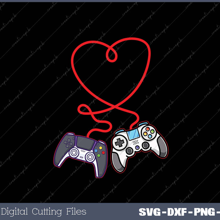 Video Gamer Valentines Day With Controllers Heart SVG PNG Cutting Printable Files