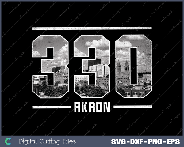 Vintage Akron 330 Area Code Ohio Skyline SVG DXF PNG Design File