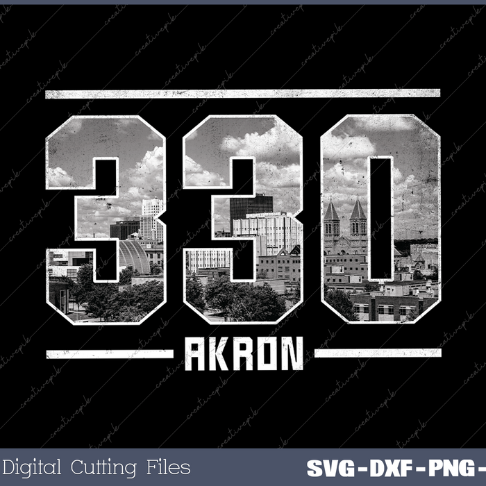 Vintage Akron 330 Area Code Ohio Skyline