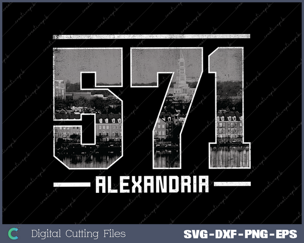 Vintage Alexandria 571 Area Code Virginia Skyline Svg Design Cut File