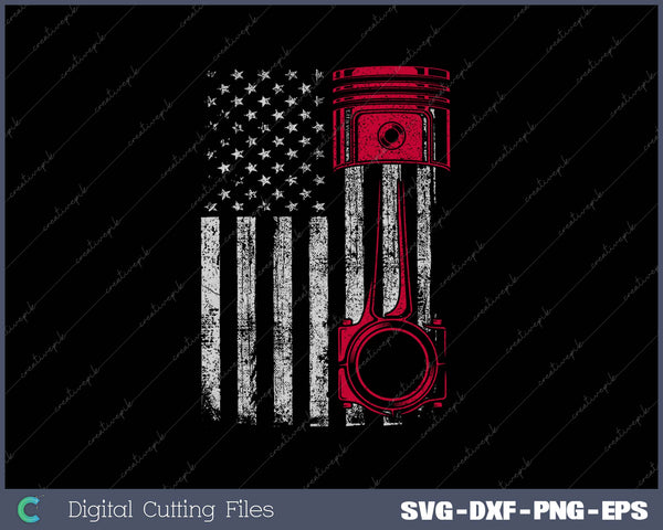 Vintage American Flag Piston Funny Muscle Car Mechanic