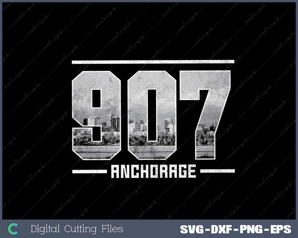 Vintage Anchorage 907 Area Code Alaska Skyline SVG Cut files