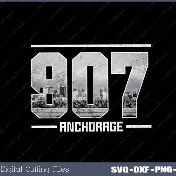 Vintage Anchorage 907 Area Code Alaska Skyline SVG File