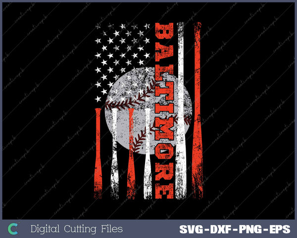 Vintage Baltimore Maryland American Flag Baseball SVG Printable Files