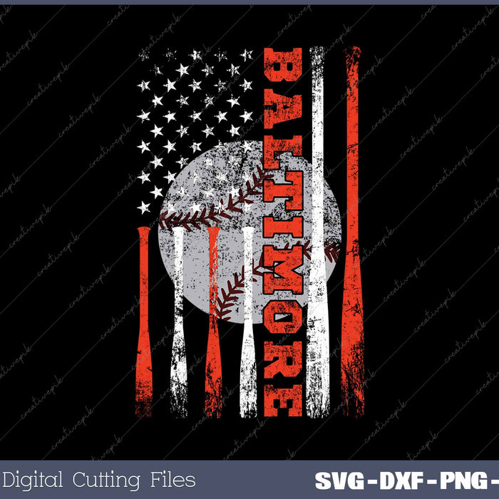 Vintage Baltimore Maryland American Flag Baseball SVG Printable Files