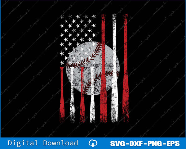 Vintage Baseball American Flag Distressed SVG PNG Printable Files