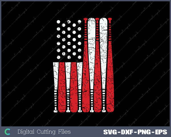 Vintage Baseball Bat American USA Flag SVG PNG Cutting Printable Files