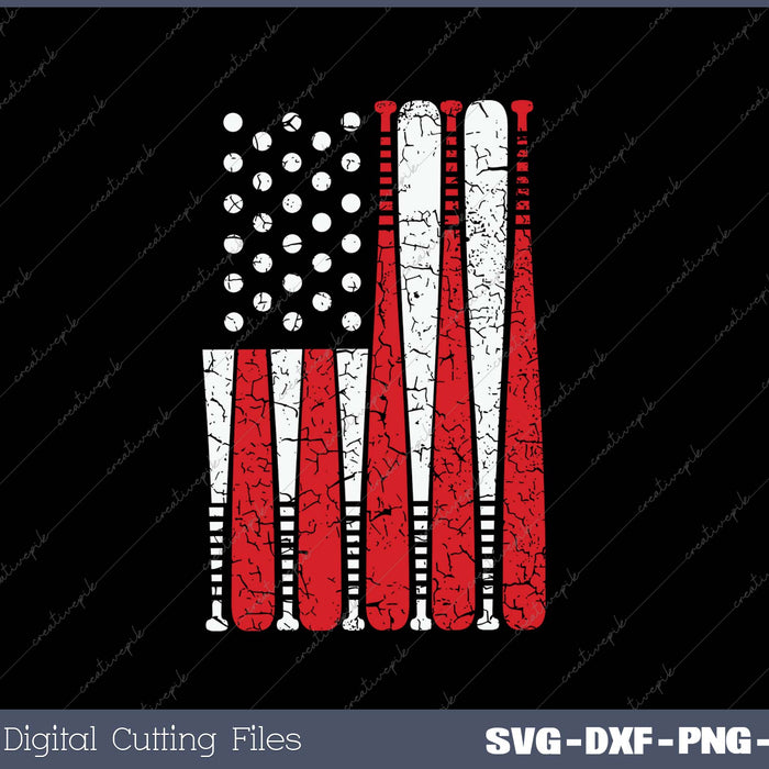 Vintage Baseball Bat American USA Flag SVG PNG Cutting Printable Files