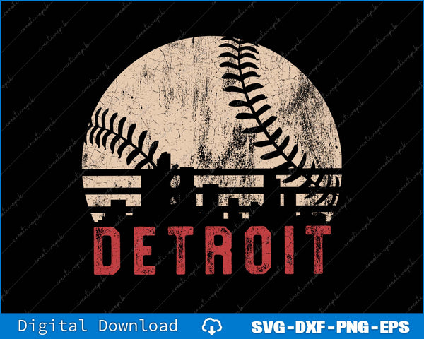 Vintage Baseball Detroit SVG PNG Cutting Printable File