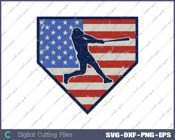 Vintage Baseball Player American Flag SVG PNG Cutting Printable Files