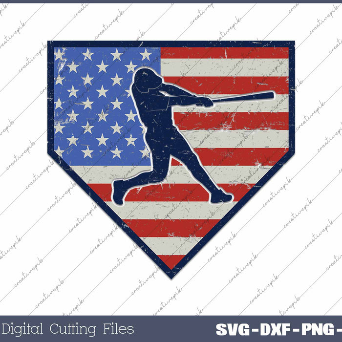Vintage Baseball Player American Flag SVG PNG Cutting Printable Files