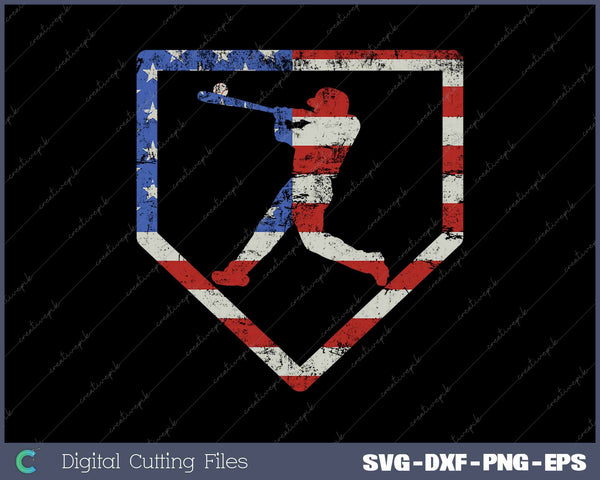 Vintage Baseball Player American Flag SVG PNG Cutting Printable Files