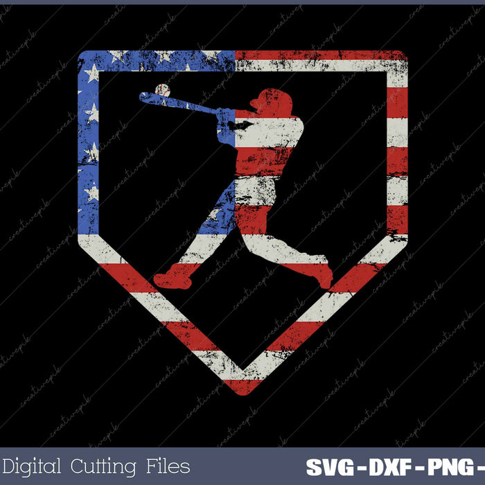 Vintage Baseball Player American Flag SVG PNG Cutting Printable Files