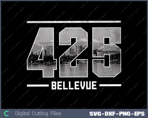 Vintage Bellevue 425 Area Code Washington State Skyline SVG Cut files