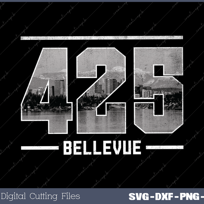 Vintage Bellevue 425 Area Code Washington State Skyline