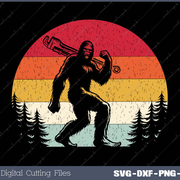 Vintage Bigfoot Plumber Pipe Wrench Funny Sasquatch Plumbing