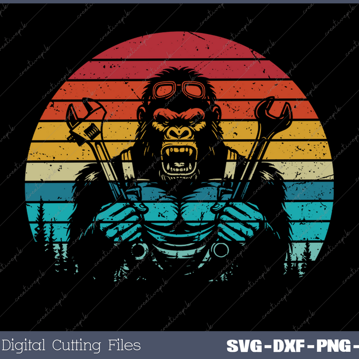 Vintage Bigfoot Plumber Pipe Wrench Funny Sasquatch Plumbing SVG PNG Cutting Printable Files