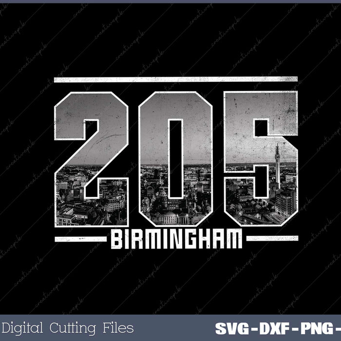 Vintage Birmingham 205 Area 
 Code Alabama Skyline SVG File