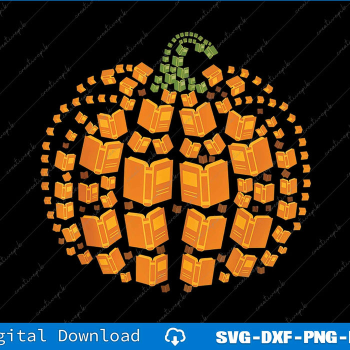 Vintage Book Pumpkin Autumn Fall Librarians Bookworm Teacher SVG PNG File