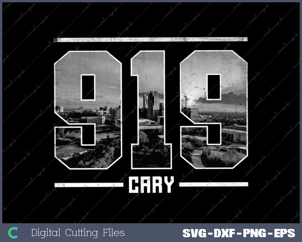 Vintage Cary 919 Area Code North Carolina Skyline SVG Cut files