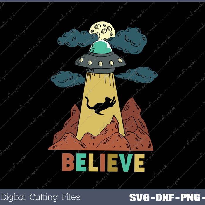 Vintage Cat Alien Abduction Area 51 Funny UFO Alien