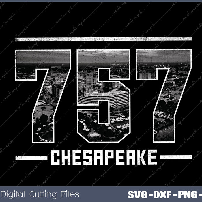 Vintage Chesapeake 757 Area Code Virginia Skyline