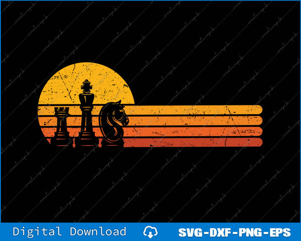 Vintage Chess Player Retro Sunset Chess Pieces SVG PNG Printable File