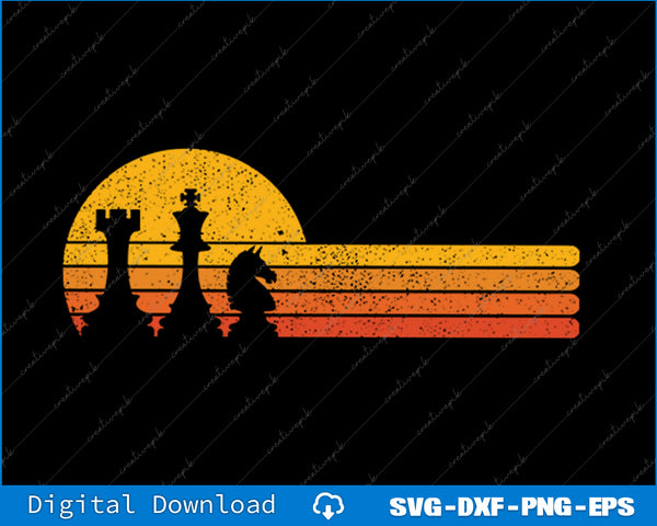 Vintage Chess Player Retro Sunset Design Chess Pieces SVG PNG Printable File