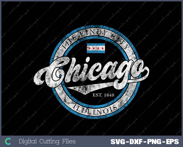 Vintage Chicago Illinois Flag City Skyline SVG PNG Cutting Printable Files