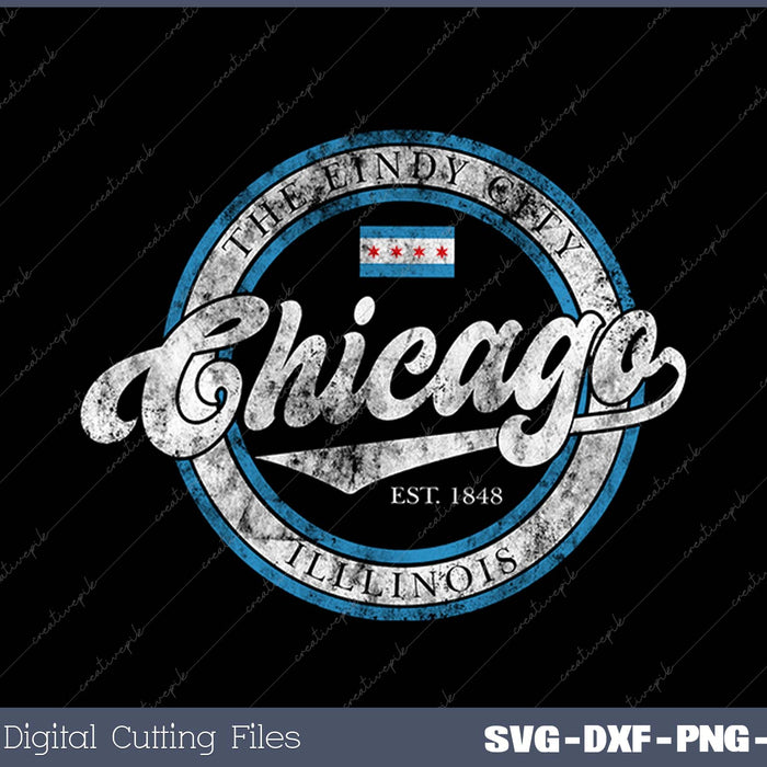Vintage Chicago Illinois Flag City Skyline SVG PNG Cutting Printable Files