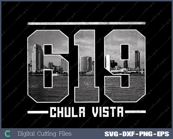 Vintage Chula Vista 619 Area Code California Skyline SVG Cut files