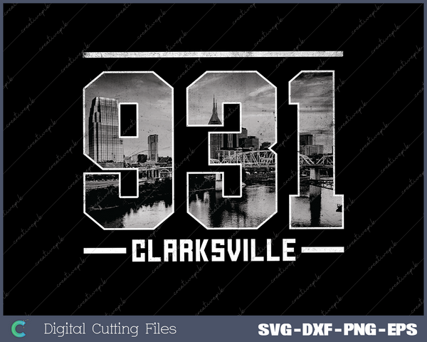 Vintage Clarksville 931 Area Code Tennessee Skyline SVG Cut files