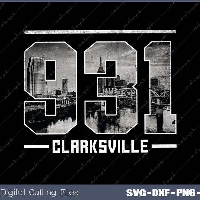 Vintage Clarksville 931 Area Code Tennessee Skyline
