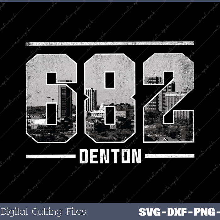 Vintage Denton 682 Area Code Texas Skyline