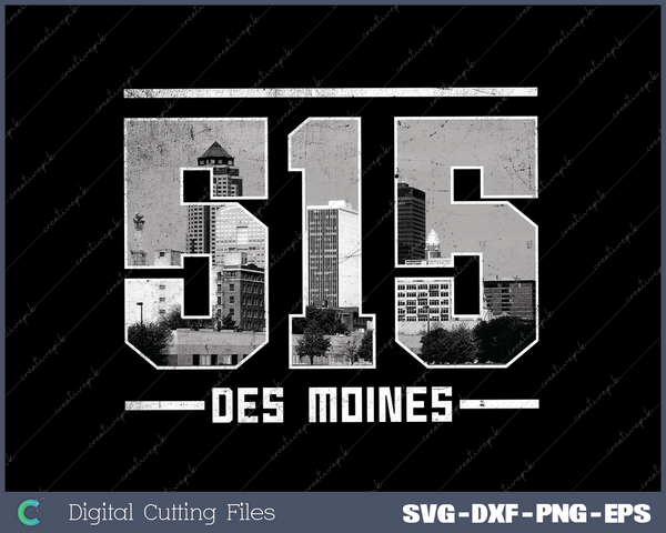 Vintage Des Moines 515 Area Code Iowa Skyline SVG Cut files