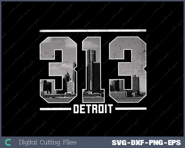 Vintage Detroit 313 Area Code Michigan Skyline SVG Cut files