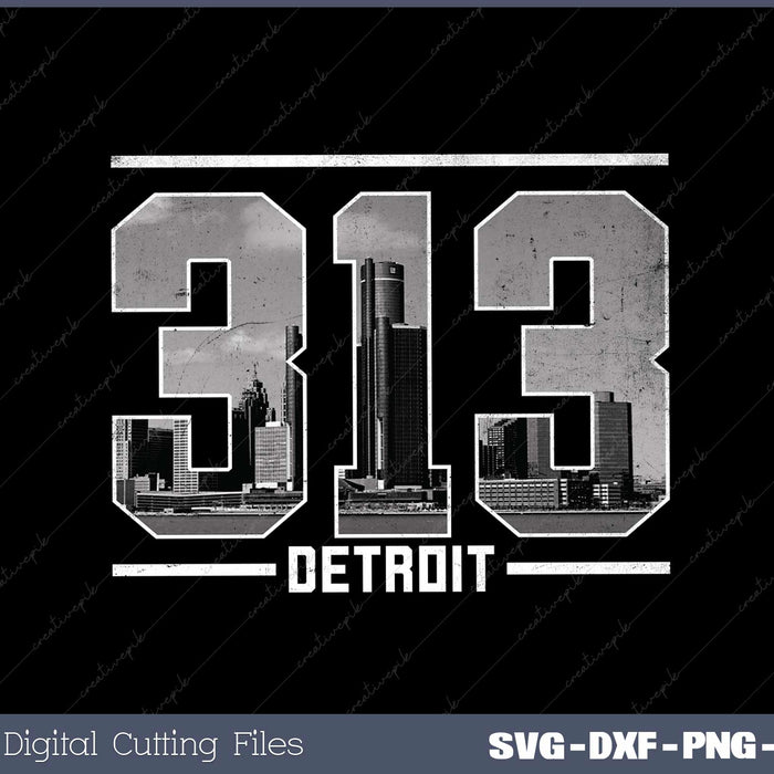 Vintage Detroit 313 Area Code Michigan Skyline SVG File