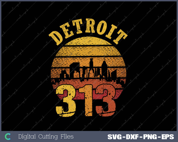 Vintage Detroit Michigan 313 Area SVG PNG Cutting Printable Files