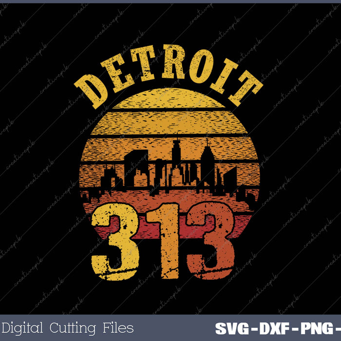 Vintage Detroit Michigan 313 Area SVG PNG Cutting Printable Files