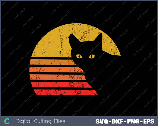 Vintage Eighties Style Cat Retro Distressed Design SVG PNG Cutting Printable Files