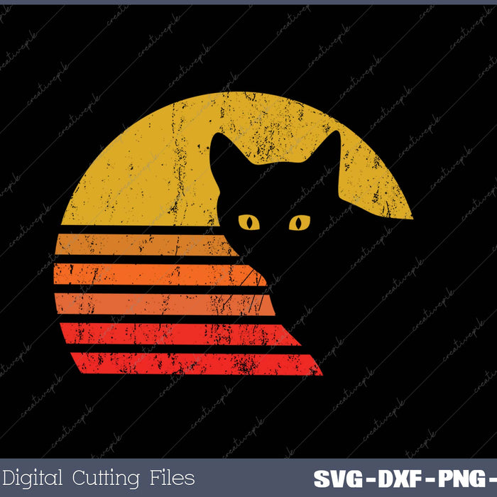 Vintage Eighties Style Cat Retro Distressed Design SVG PNG Cutting Printable Files
