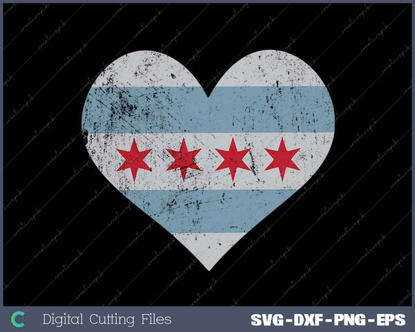 Vintage Flag of Chicago Heart Home SVG PNG Cutting Printable Files