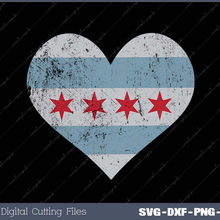 Vintage Flag of Chicago Heart Home SVG PNG Cutting Printable Files
